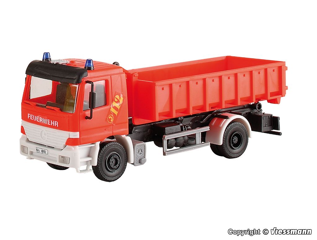 Kibri 18249 - H0 Fire Engine MB ACTROS 2-axle with roll-off container