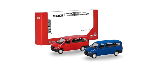 Herpa 014236 - MiniKit Mercedes-Benz Vito Bus (W639 / 2003), red and ultramarine blue (2 pieces)