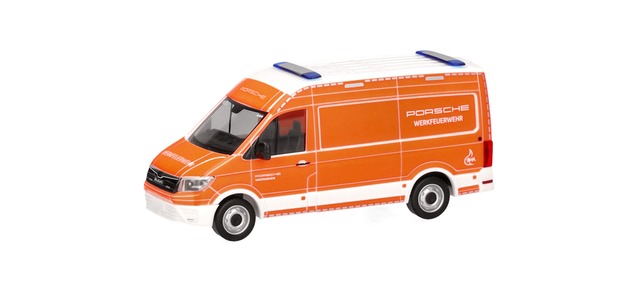Herpa 098540 - MAN TGE box high roof "Porsche Stuttgart factory fire department"