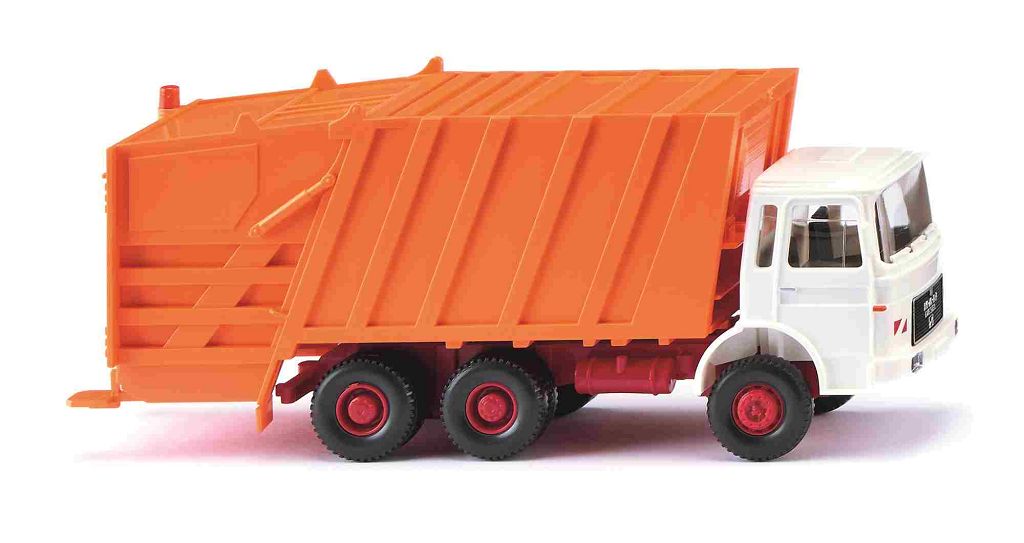 WIKING 063805 - Press garbage truck (MAN) - white/municipal orange