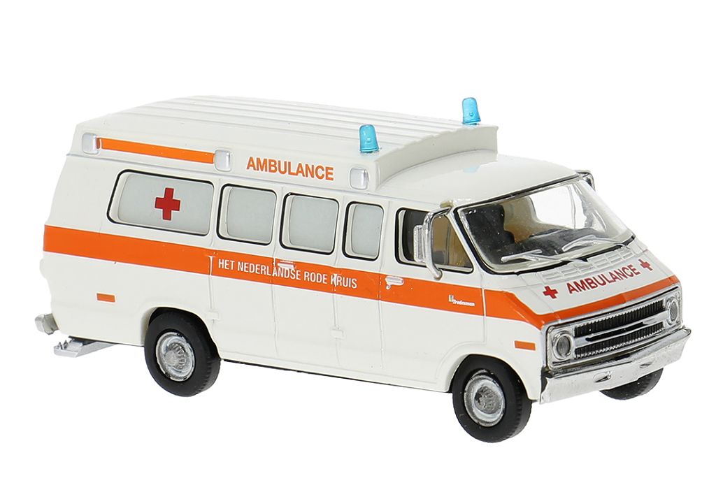 BREKINA BRE18303 - Dodge B 200 Ambulance, 1975, Nederlandse Rode Kruis, 1:87