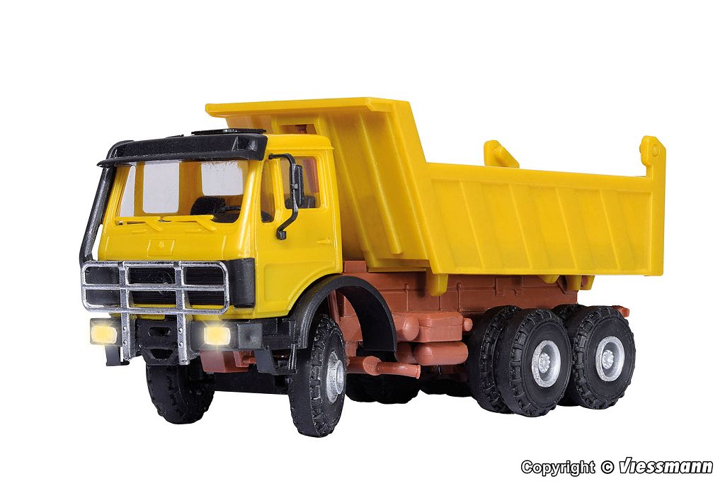 Kibri 14023 - H0 MB MEILLER tipper truck, 3-axle, with LED lighting, steering axle at the front **Discontinued**