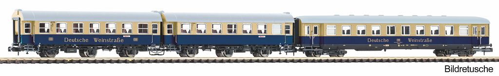PIKO 40630 - N-gauge 3-piece set: converted passenger car + skirted express train car, German Wine Route DB IV