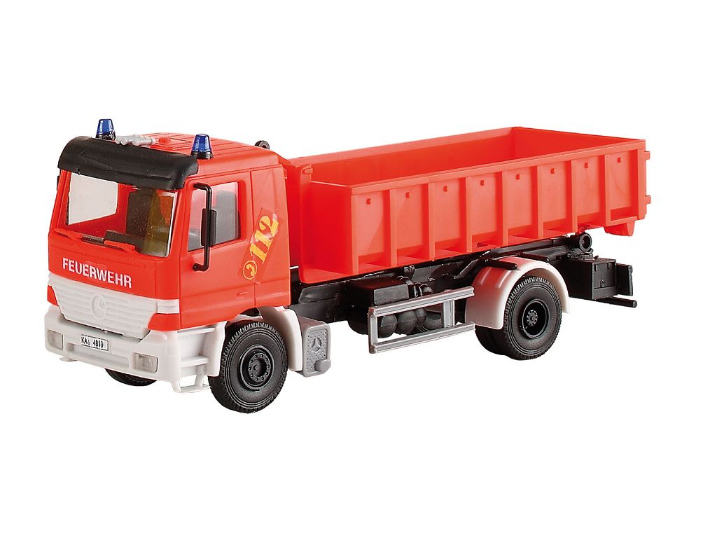 Kibri 18249 - H0 Fire Engine MB ACTROS 2-axle with roll-off container
