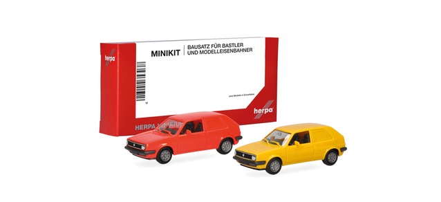 Herpa 014281 - MiniKit VW Golf II 2-door van, bright red and yellow (2 pieces)