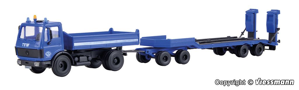 Kibri 18458 - H0 THW MB tipper truck with low-loader trailer